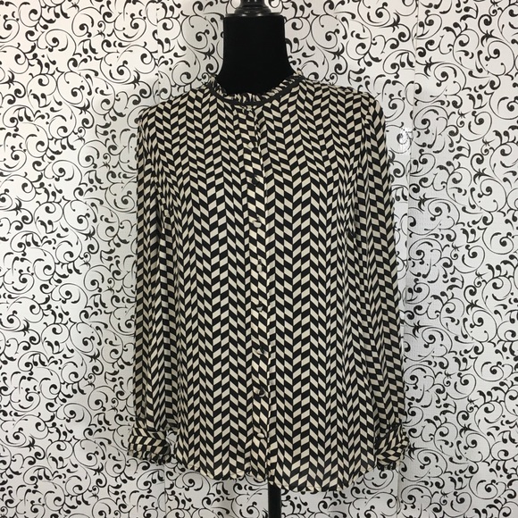 J. Crew Tops - J.Crew Black and Cream Silk Button Down Blouse